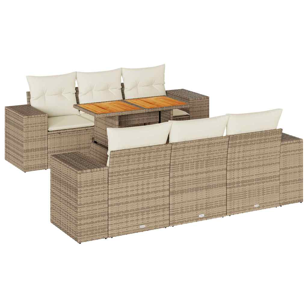 7-delige Loungeset met kussens poly rattan beige is nu te koop bij PeponiXL, paradijselijk wonen!