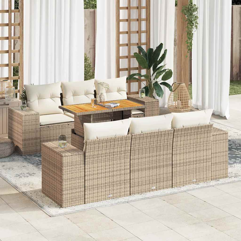 7-delige Loungeset met kussens poly rattan beige is nu te koop bij PeponiXL, paradijselijk wonen!