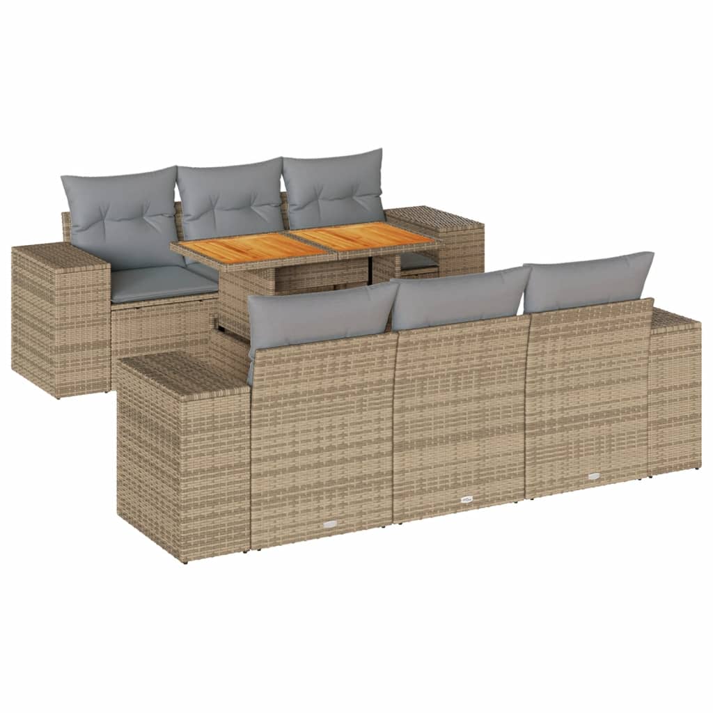 7-delige Loungeset met kussens poly rattan beige is nu te koop bij PeponiXL, paradijselijk wonen!