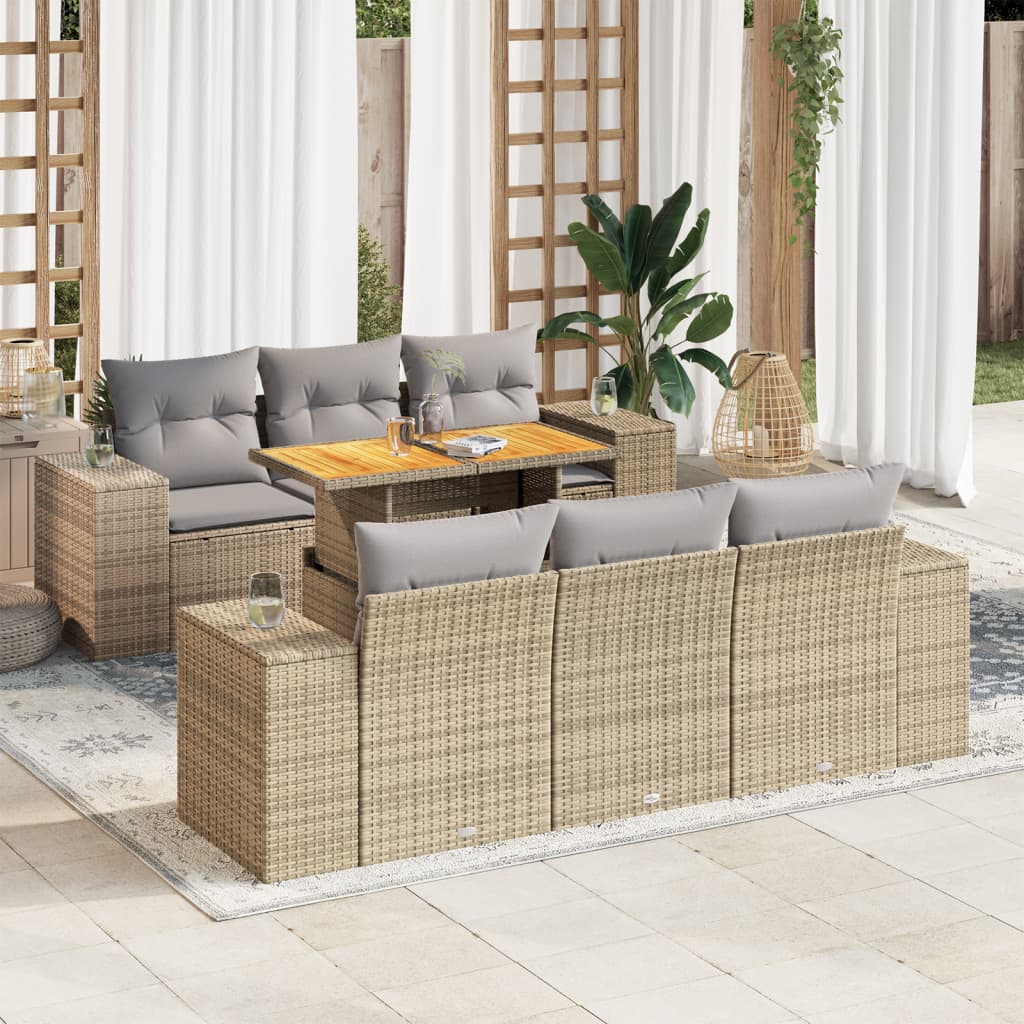 7-delige Loungeset met kussens poly rattan beige is nu te koop bij PeponiXL, paradijselijk wonen!