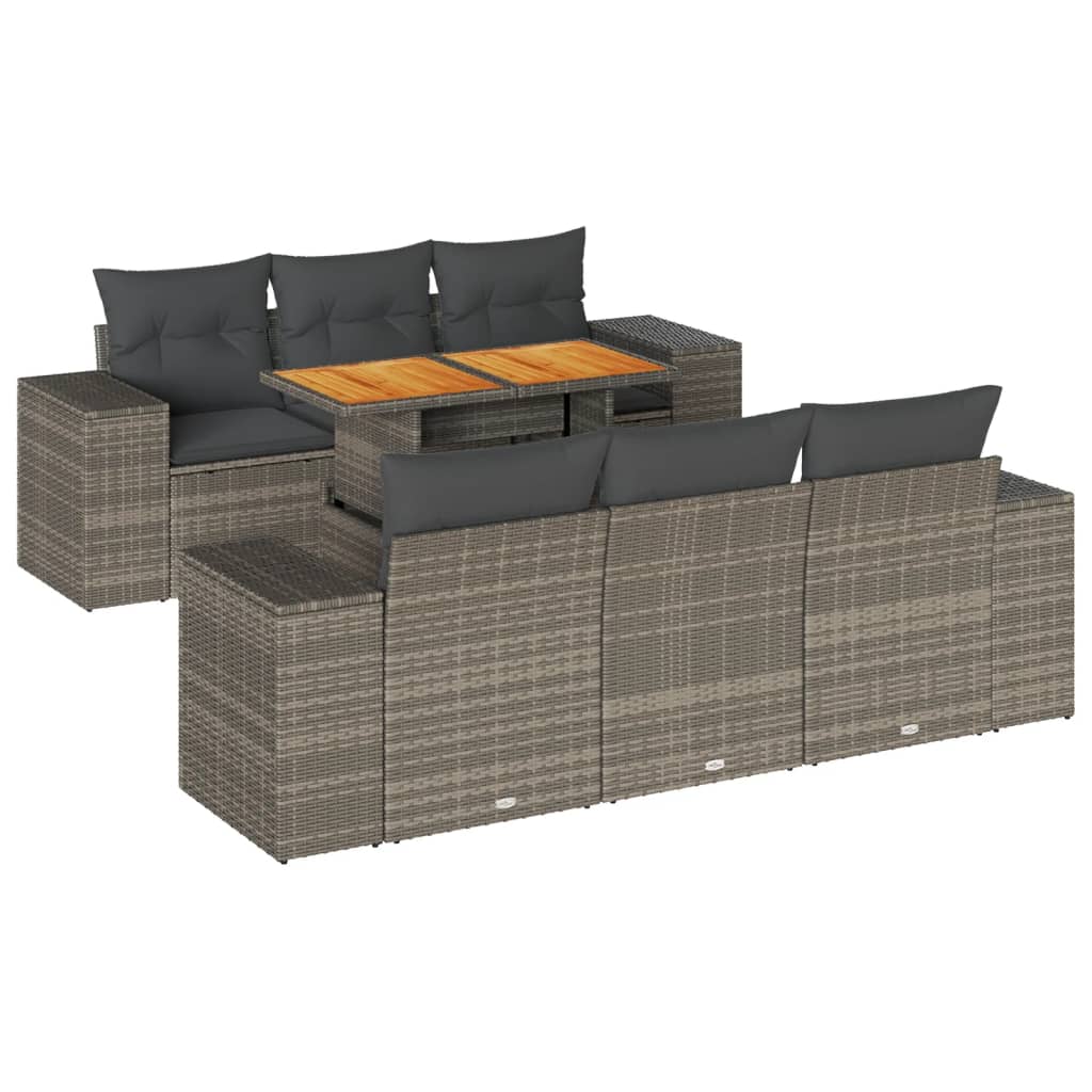 7-delige Loungeset met kussens poly rattan grijs is nu te koop bij PeponiXL, paradijselijk wonen!