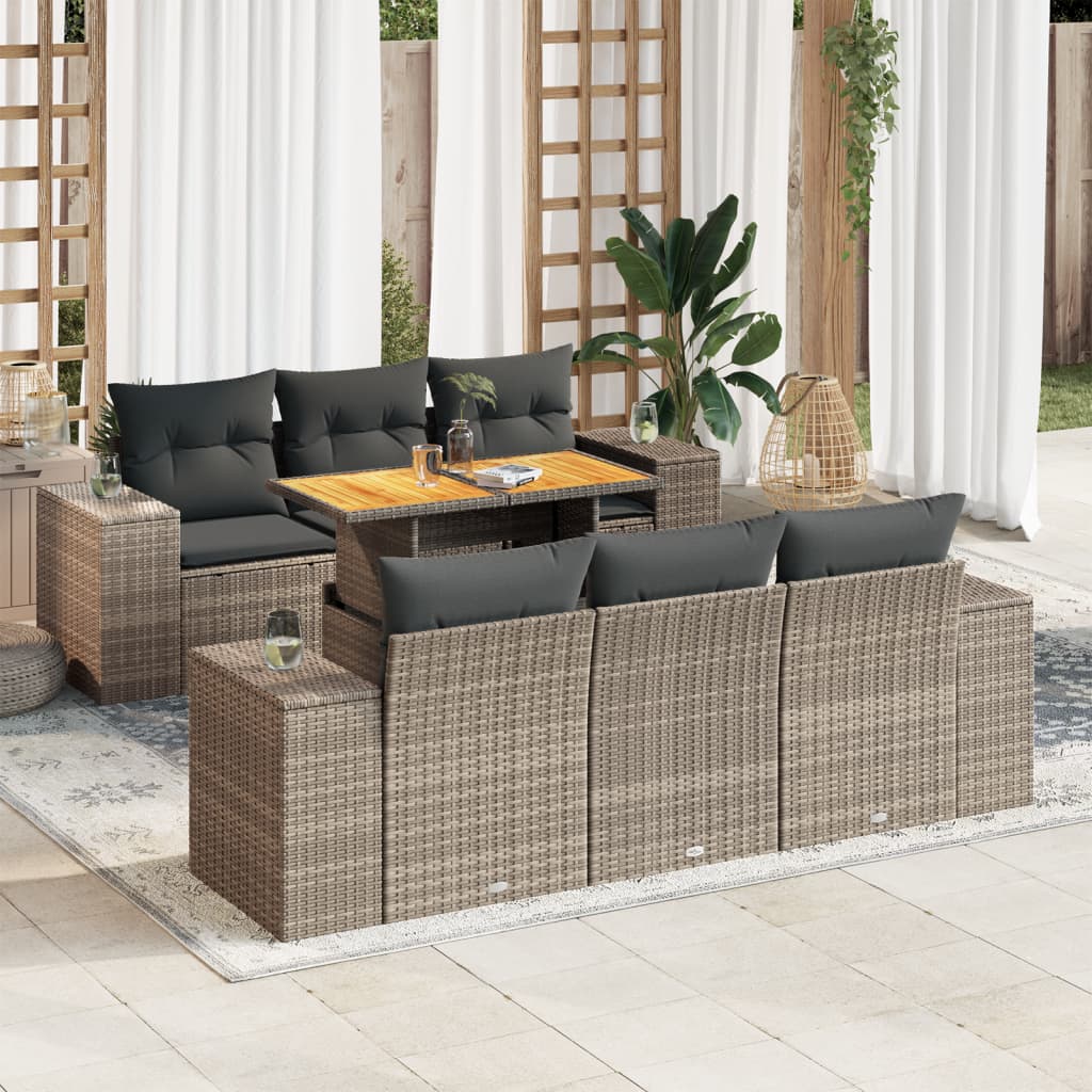 7-delige Loungeset met kussens poly rattan grijs is nu te koop bij PeponiXL, paradijselijk wonen!