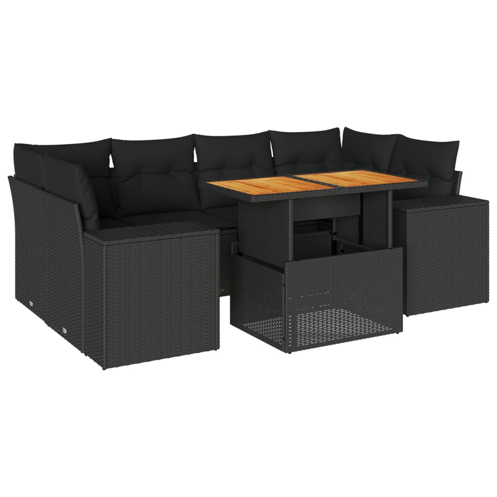7-delige Loungeset met kussens poly rattan zwart is nu te koop bij PeponiXL, paradijselijk wonen!