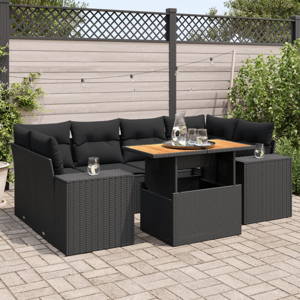 7-delige Loungeset met kussens poly rattan zwart is nu te koop bij PeponiXL, paradijselijk wonen!
