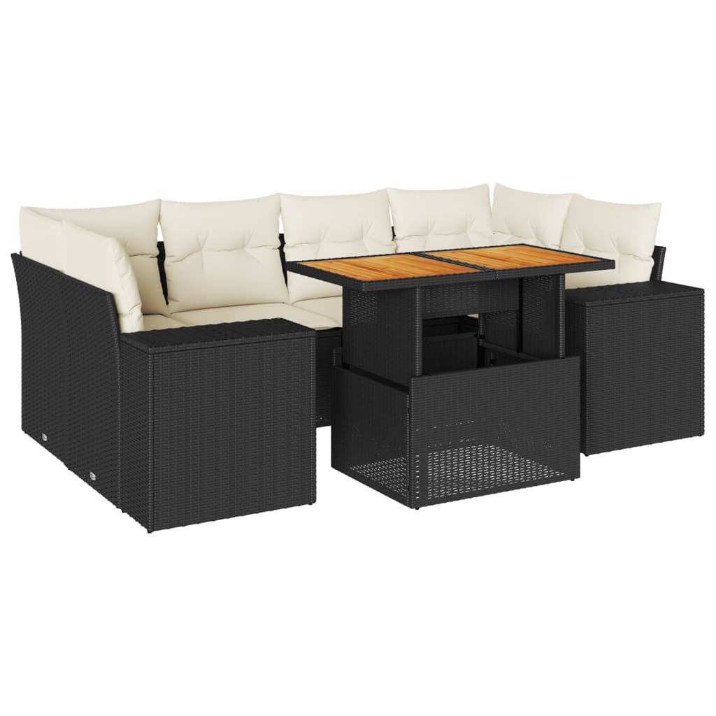 7-delige Loungeset met kussens poly rattan zwart is nu te koop bij PeponiXL, paradijselijk wonen!