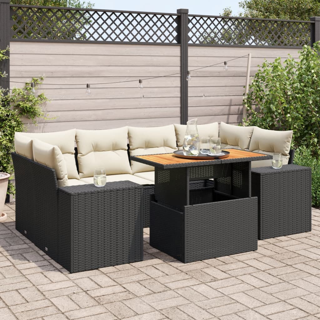 7-delige Loungeset met kussens poly rattan zwart is nu te koop bij PeponiXL, paradijselijk wonen!