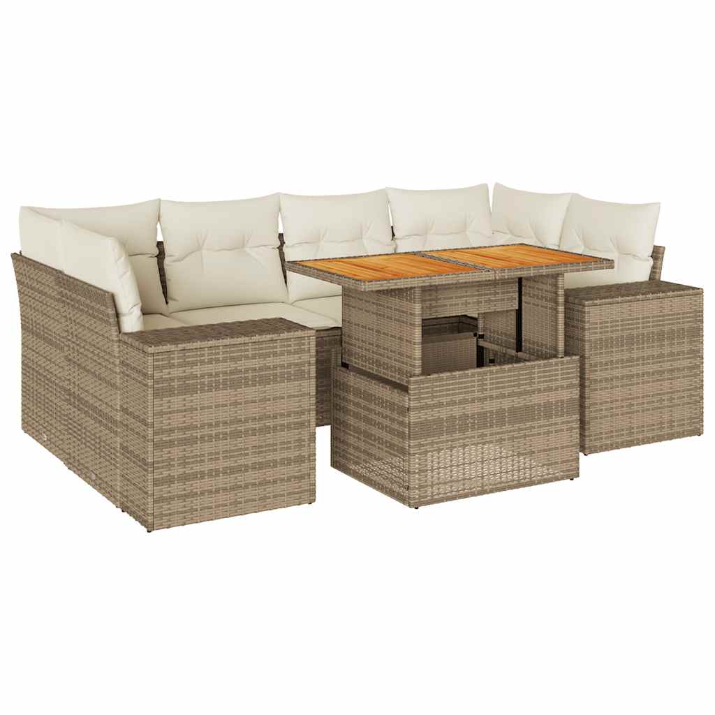 7-delige Loungeset met kussens poly rattan beige is nu te koop bij PeponiXL, paradijselijk wonen!