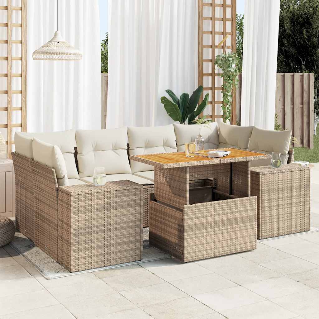 7-delige Loungeset met kussens poly rattan beige is nu te koop bij PeponiXL, paradijselijk wonen!