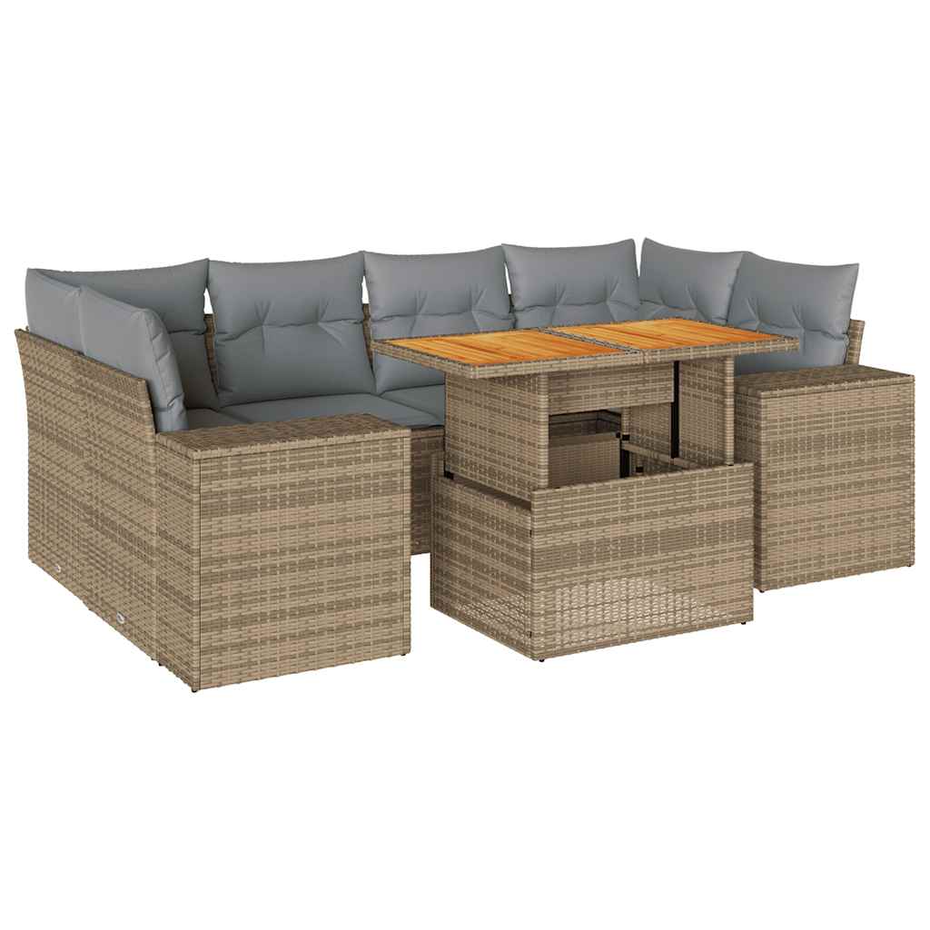 7-delige Loungeset met kussens poly rattan beige is nu te koop bij PeponiXL, paradijselijk wonen!