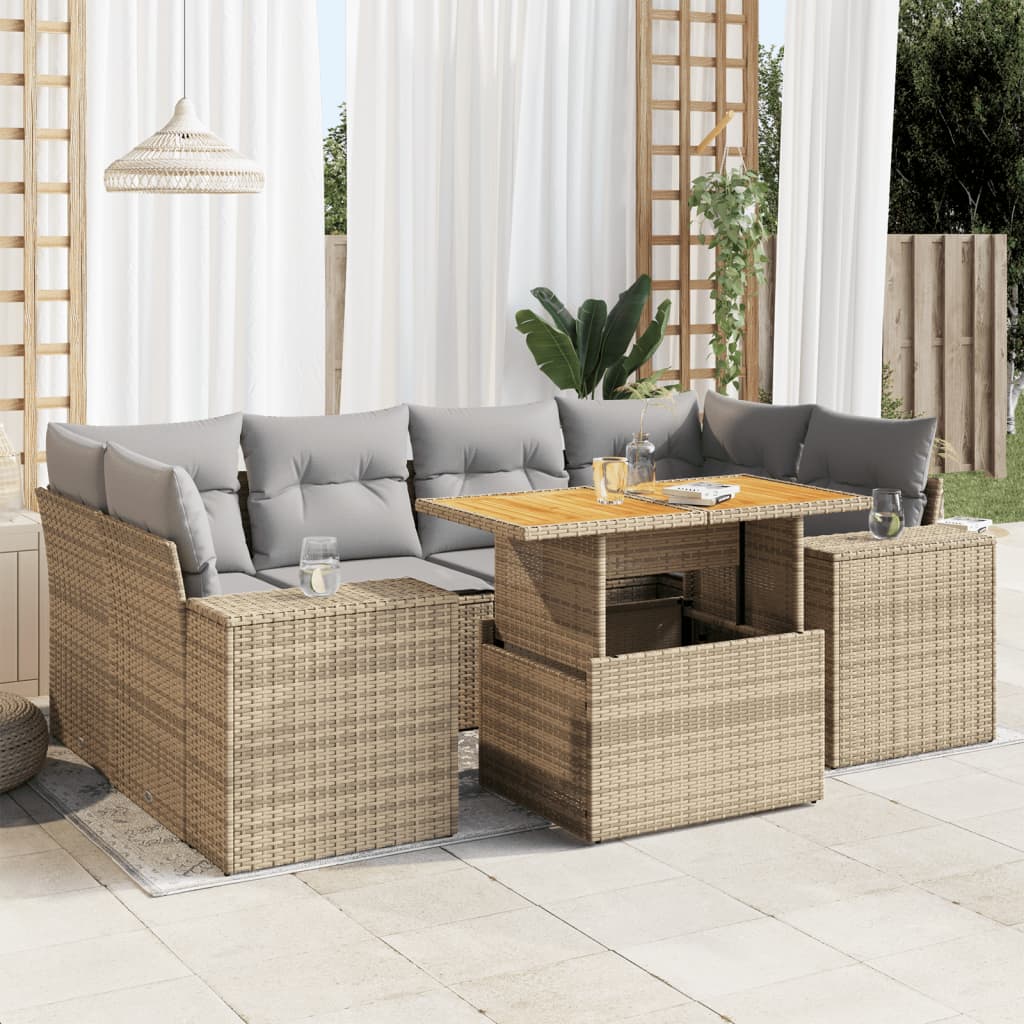 7-delige Loungeset met kussens poly rattan beige is nu te koop bij PeponiXL, paradijselijk wonen!