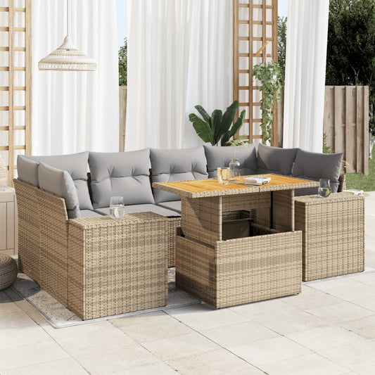 7-delige Loungeset met kussens poly rattan beige is nu te koop bij PeponiXL, paradijselijk wonen!