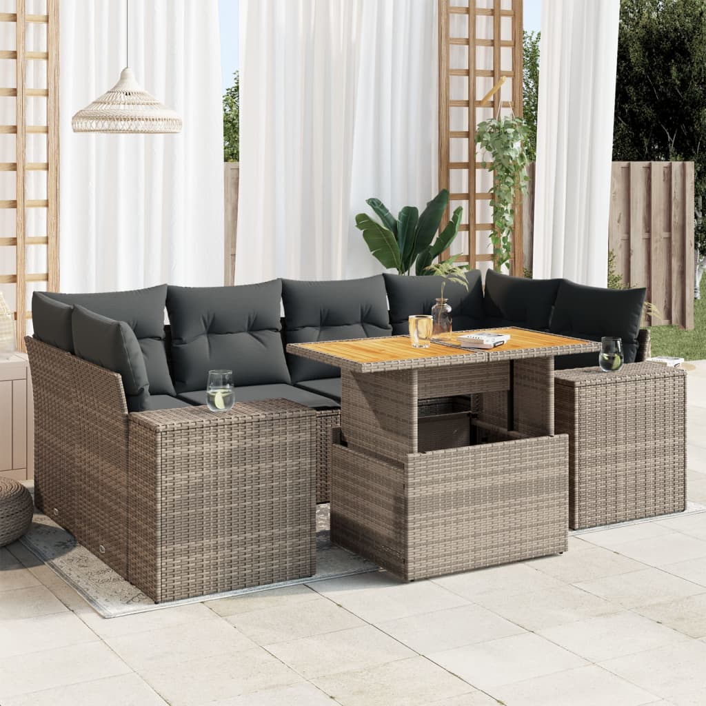 7-delige Loungeset met kussens poly rattan grijs is nu te koop bij PeponiXL, paradijselijk wonen!