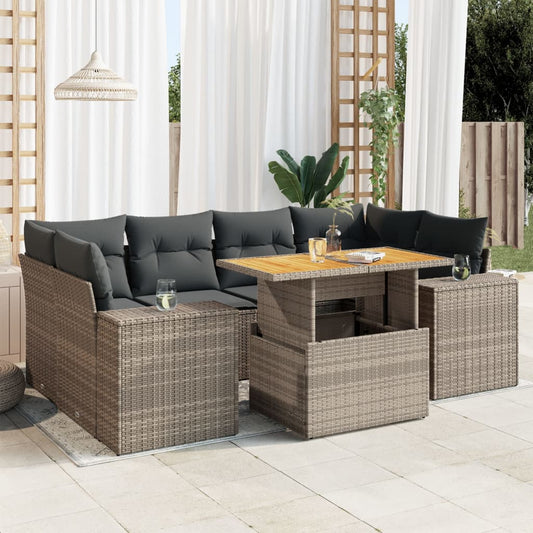 7-delige Loungeset met kussens poly rattan grijs is nu te koop bij PeponiXL, paradijselijk wonen!