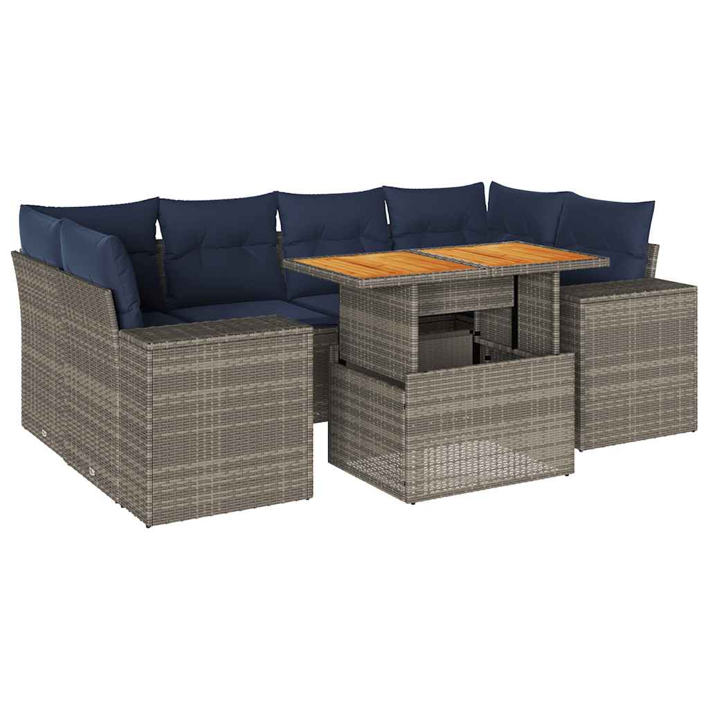 7-delige Loungeset met kussens poly rattan grijs is nu te koop bij PeponiXL, paradijselijk wonen!
