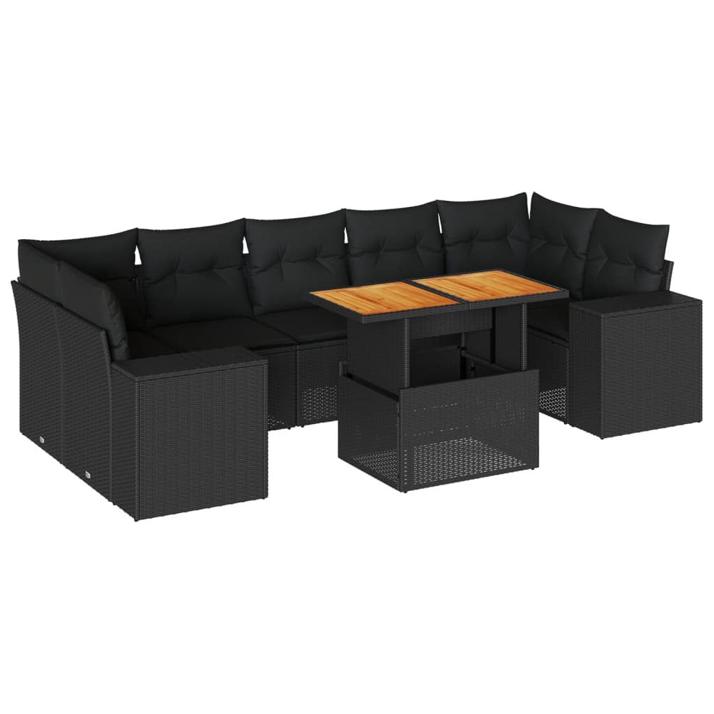 8-delige Loungeset met kussens poly rattan zwart is nu te koop bij PeponiXL, paradijselijk wonen!