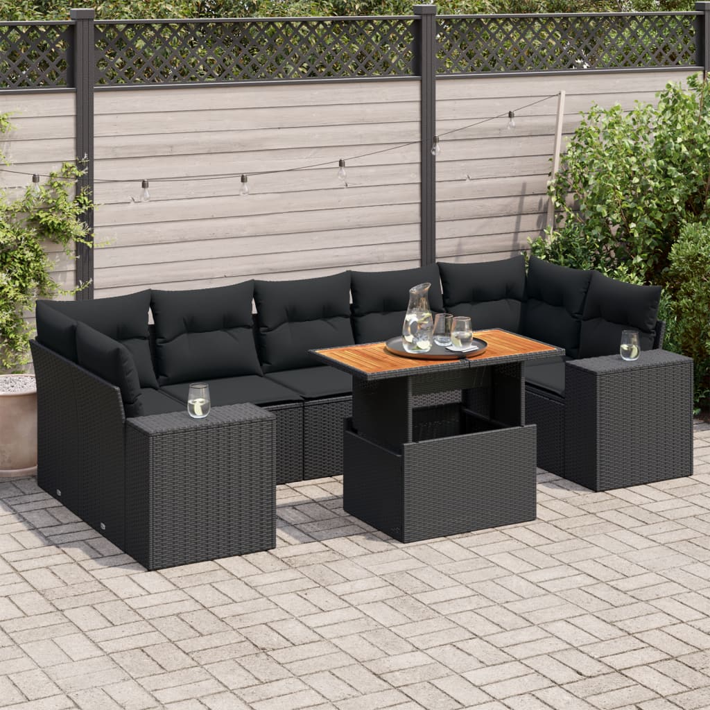 8-delige Loungeset met kussens poly rattan zwart is nu te koop bij PeponiXL, paradijselijk wonen!