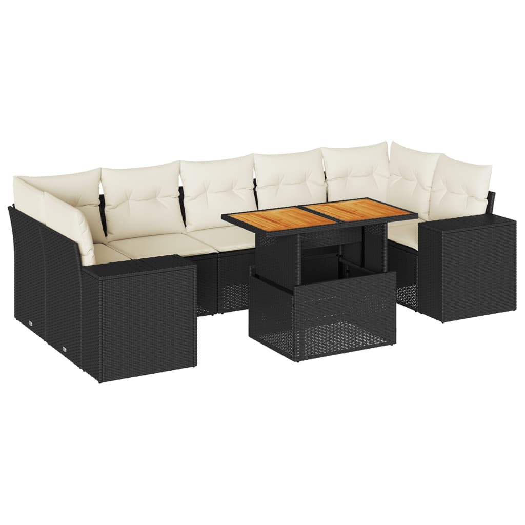 8-delige Loungeset met kussens poly rattan zwart is nu te koop bij PeponiXL, paradijselijk wonen!