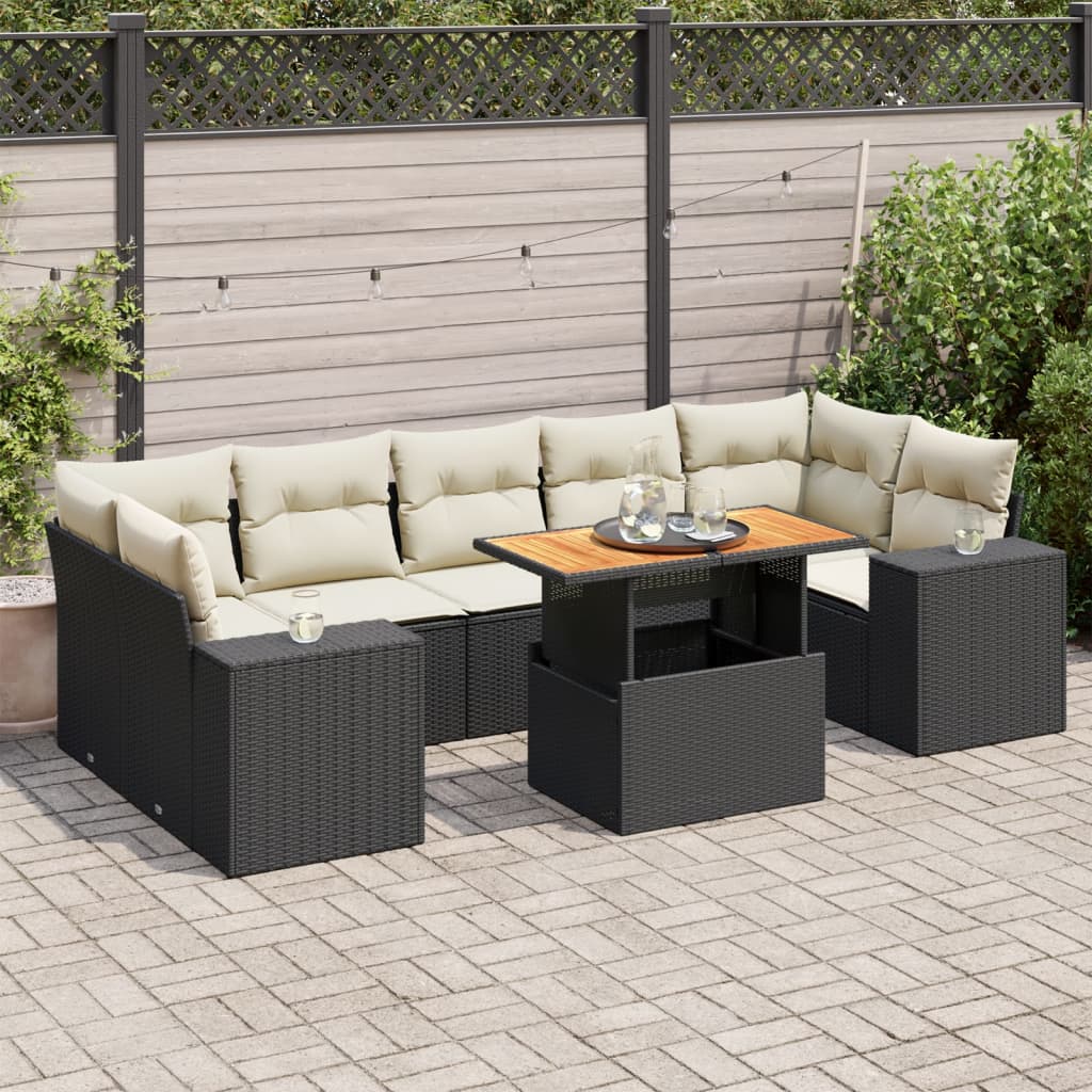 8-delige Loungeset met kussens poly rattan zwart is nu te koop bij PeponiXL, paradijselijk wonen!