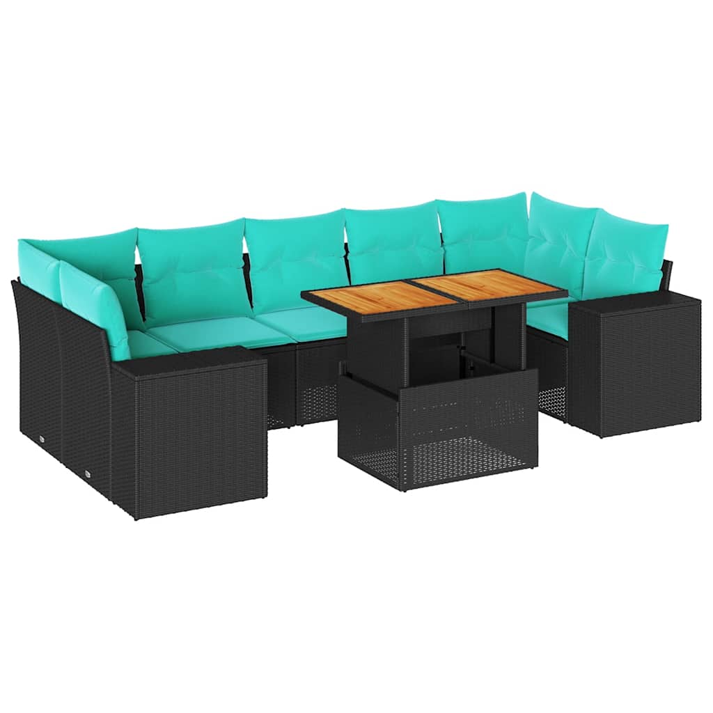 8-delige Loungeset met kussens poly rattan zwart is nu te koop bij PeponiXL, paradijselijk wonen!