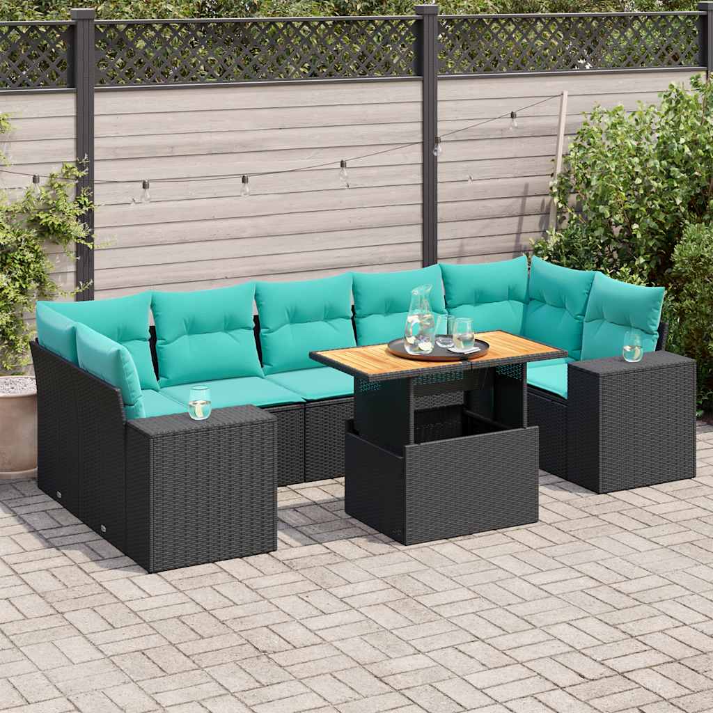 8-delige Loungeset met kussens poly rattan zwart is nu te koop bij PeponiXL, paradijselijk wonen!