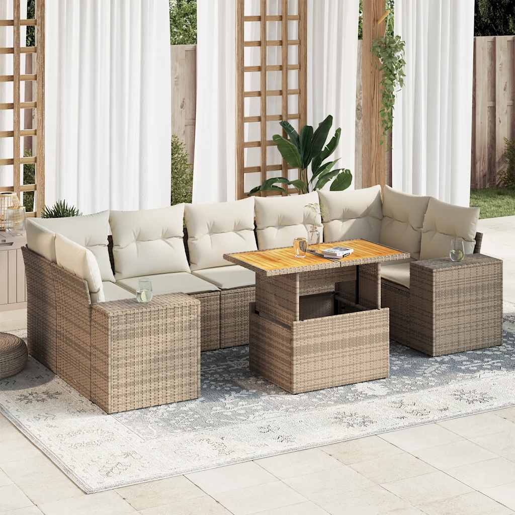 8-delige Loungeset met kussens poly rattan beige is nu te koop bij PeponiXL, paradijselijk wonen!