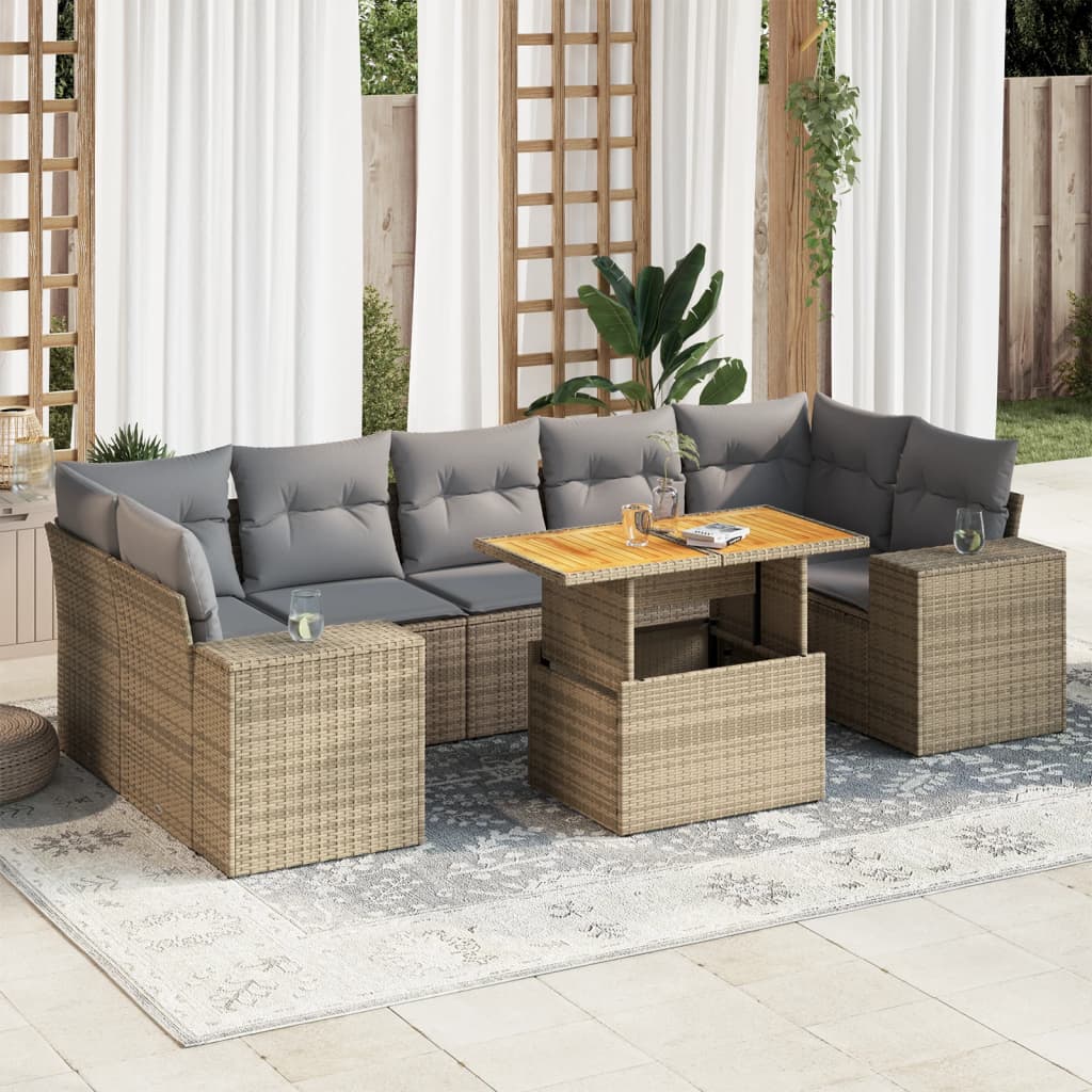8-delige Loungeset met kussens poly rattan beige is nu te koop bij PeponiXL, paradijselijk wonen!