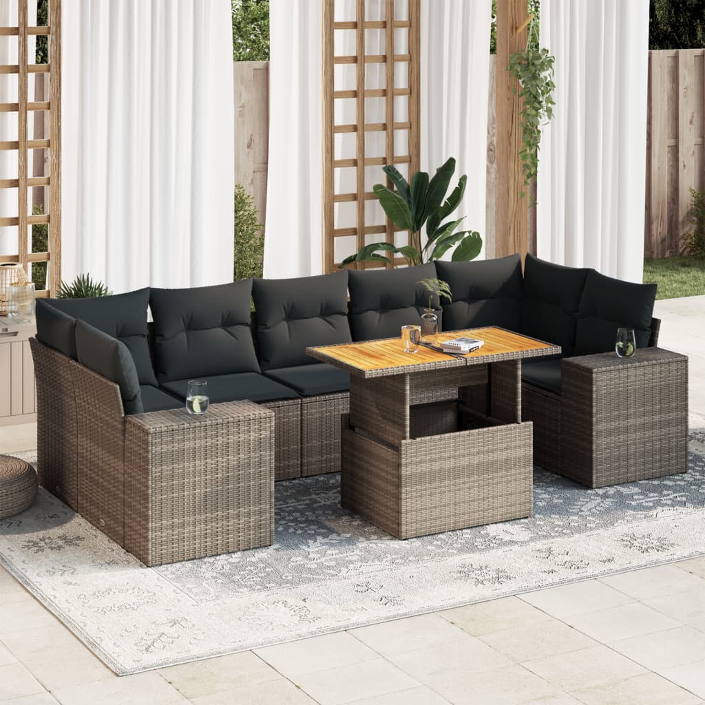 8-delige Loungeset met kussens poly rattan grijs is nu te koop bij PeponiXL, paradijselijk wonen!