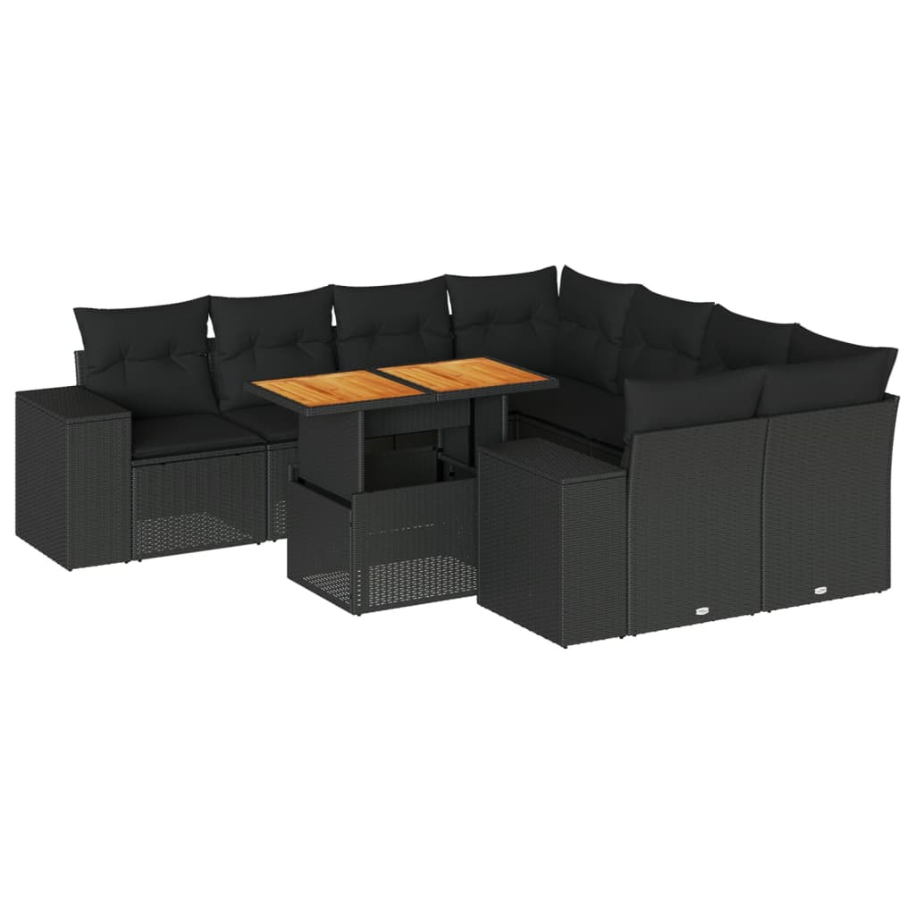 9-delige Loungeset met kussens poly rattan zwart is nu te koop bij PeponiXL, paradijselijk wonen!