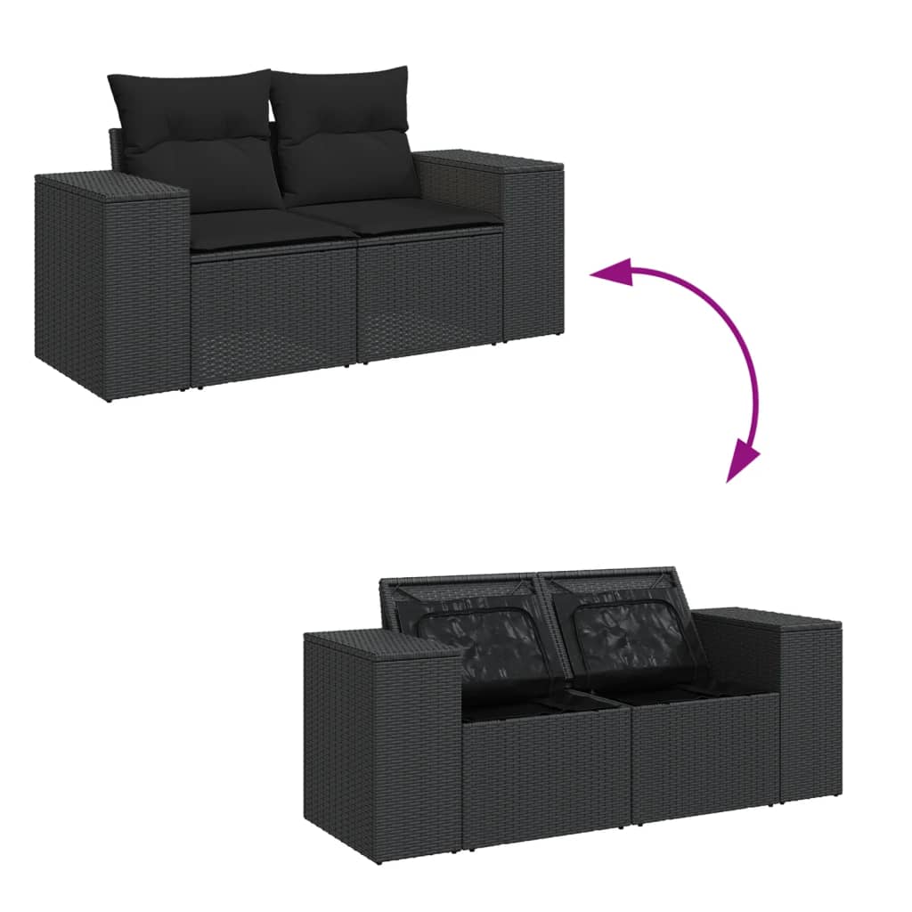 9-delige Loungeset met kussens poly rattan zwart is nu te koop bij PeponiXL, paradijselijk wonen!