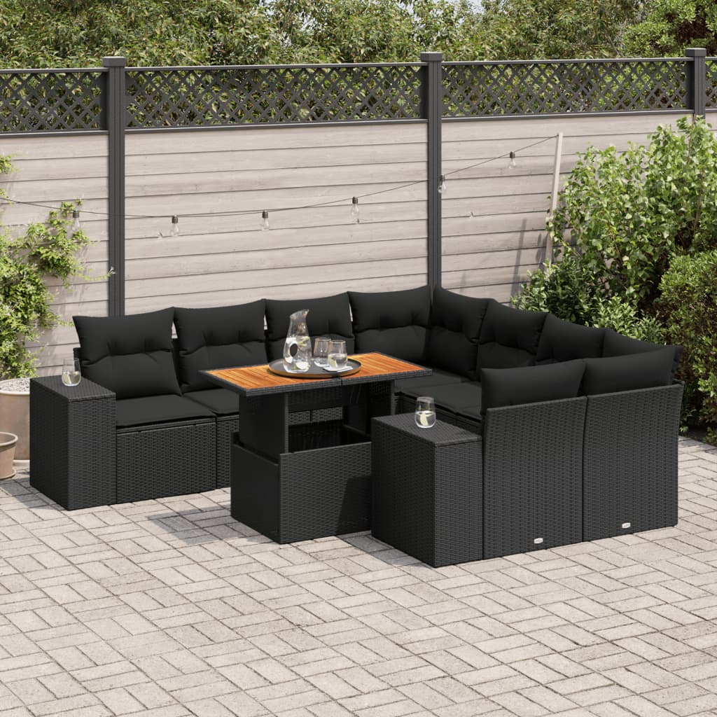 9-delige Loungeset met kussens poly rattan zwart is nu te koop bij PeponiXL, paradijselijk wonen!
