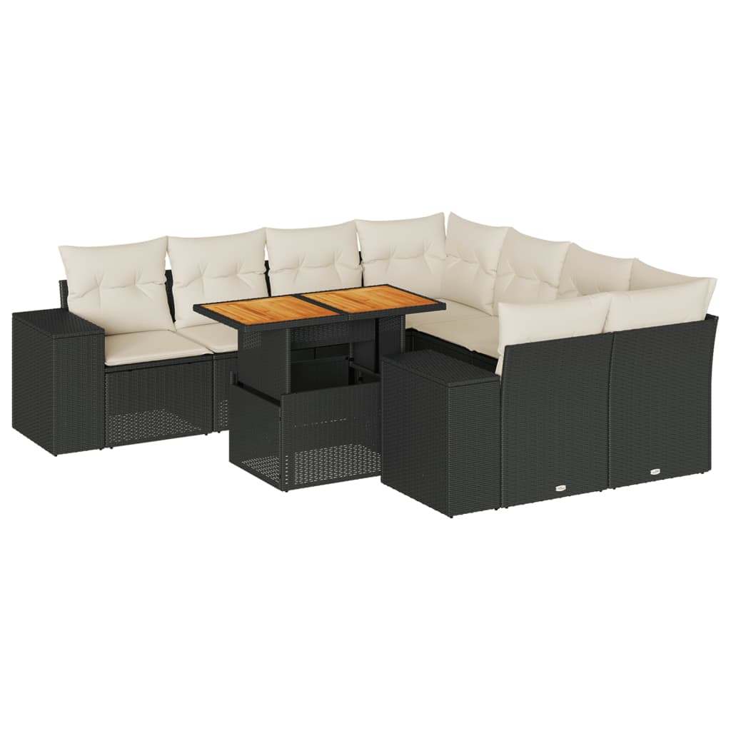 9-delige Loungeset met kussens poly rattan zwart is nu te koop bij PeponiXL, paradijselijk wonen!
