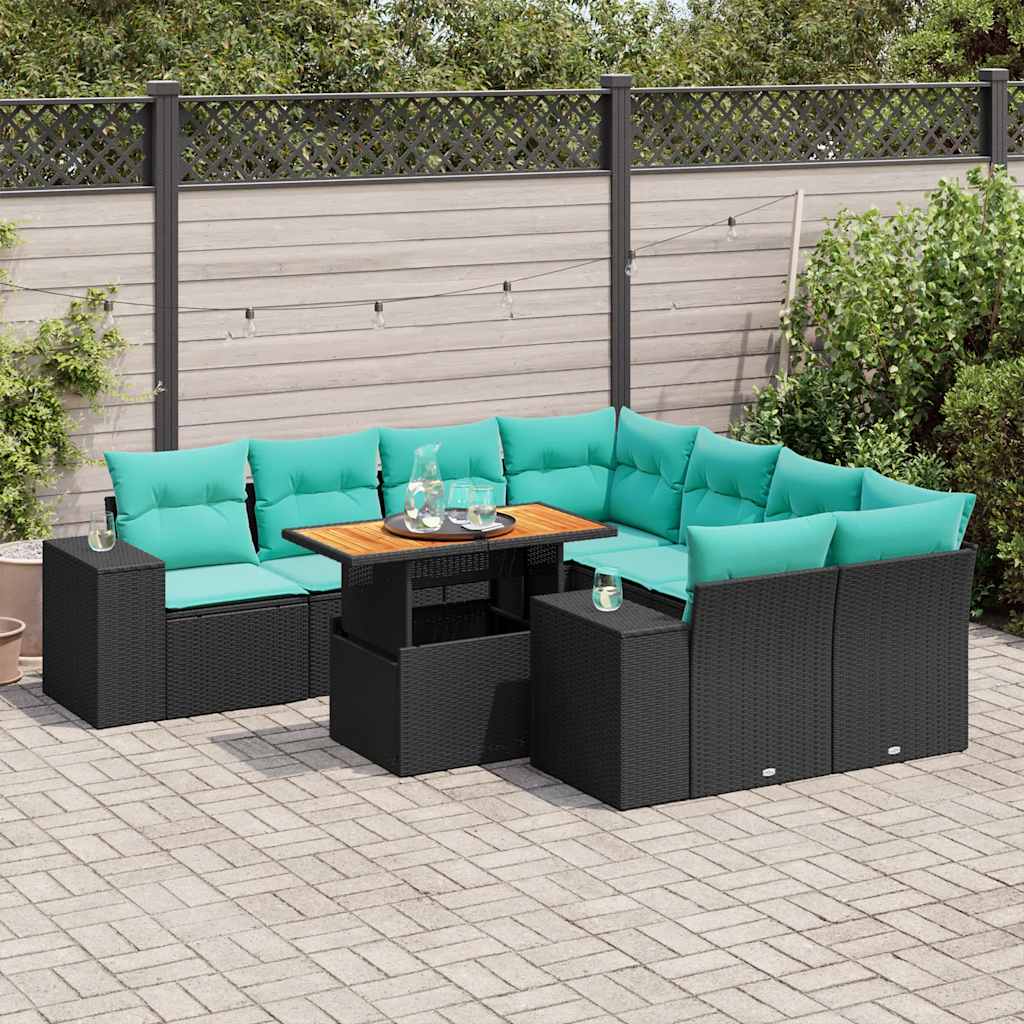 9-delige Loungeset met kussens poly rattan zwart is nu te koop bij PeponiXL, paradijselijk wonen!