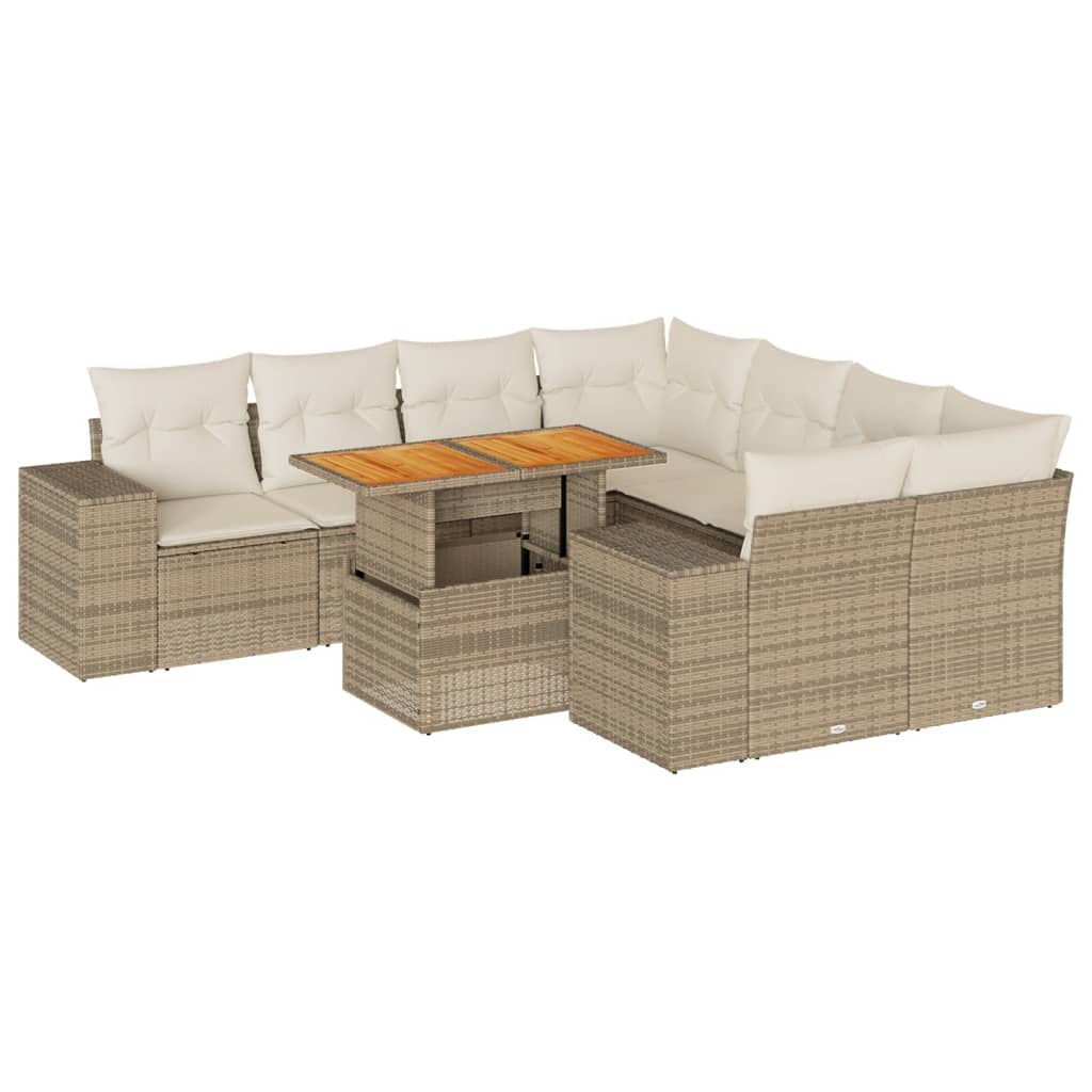 9-delige Loungeset met kussens poly rattan beige is nu te koop bij PeponiXL, paradijselijk wonen!
