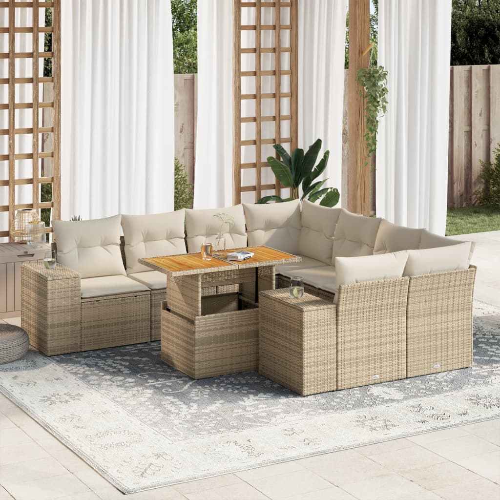 9-delige Loungeset met kussens poly rattan beige is nu te koop bij PeponiXL, paradijselijk wonen!