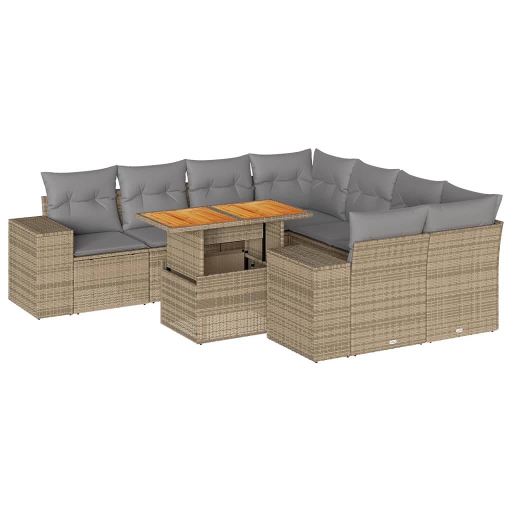 9-delige Loungeset met kussens poly rattan beige is nu te koop bij PeponiXL, paradijselijk wonen!