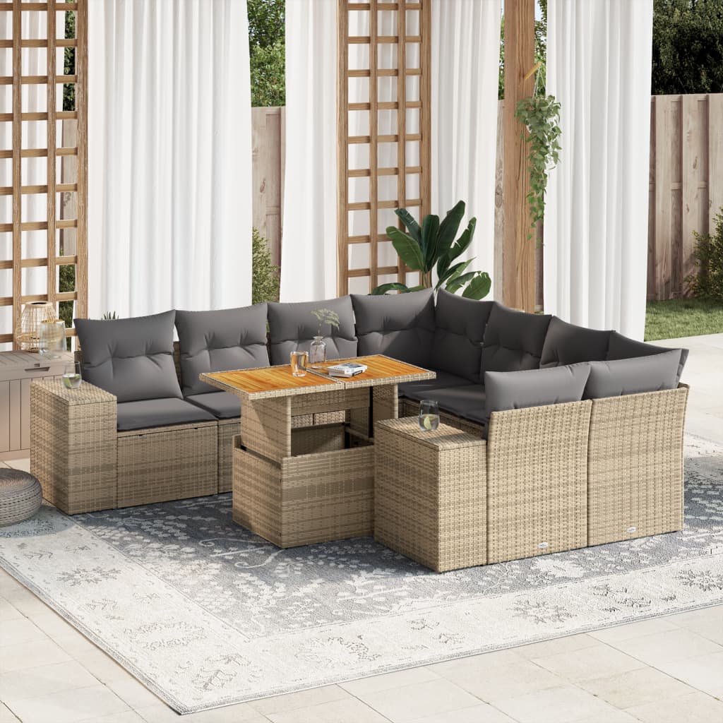 9-delige Loungeset met kussens poly rattan beige is nu te koop bij PeponiXL, paradijselijk wonen!