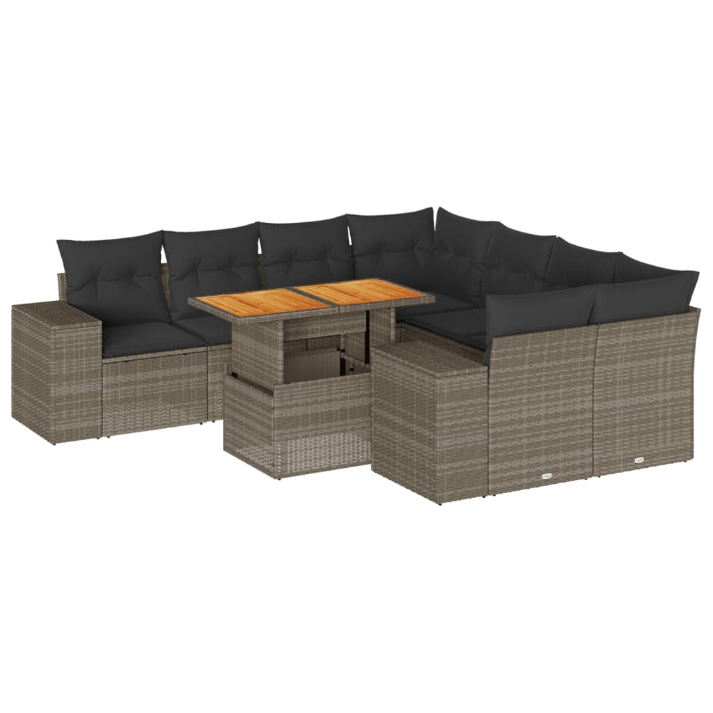 9-delige Loungeset met kussens poly rattan grijs is nu te koop bij PeponiXL, paradijselijk wonen!