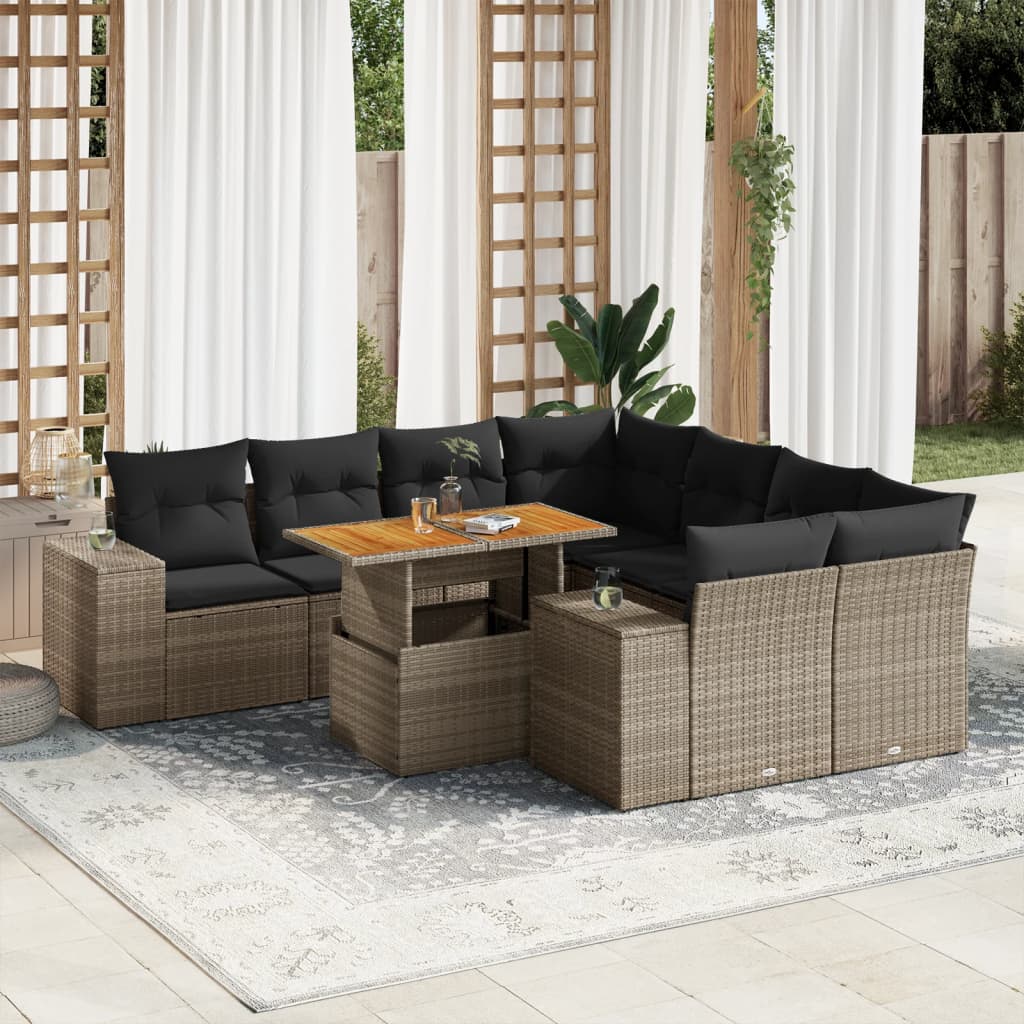 9-delige Loungeset met kussens poly rattan grijs is nu te koop bij PeponiXL, paradijselijk wonen!