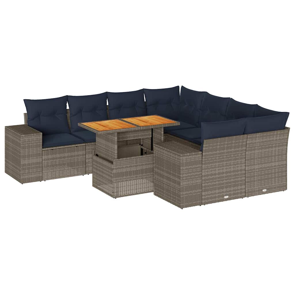 9-delige Loungeset met kussens poly rattan grijs is nu te koop bij PeponiXL, paradijselijk wonen!