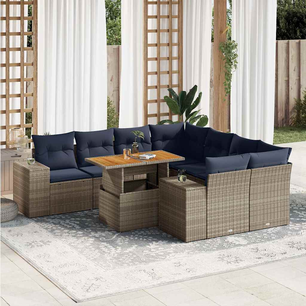 9-delige Loungeset met kussens poly rattan grijs is nu te koop bij PeponiXL, paradijselijk wonen!