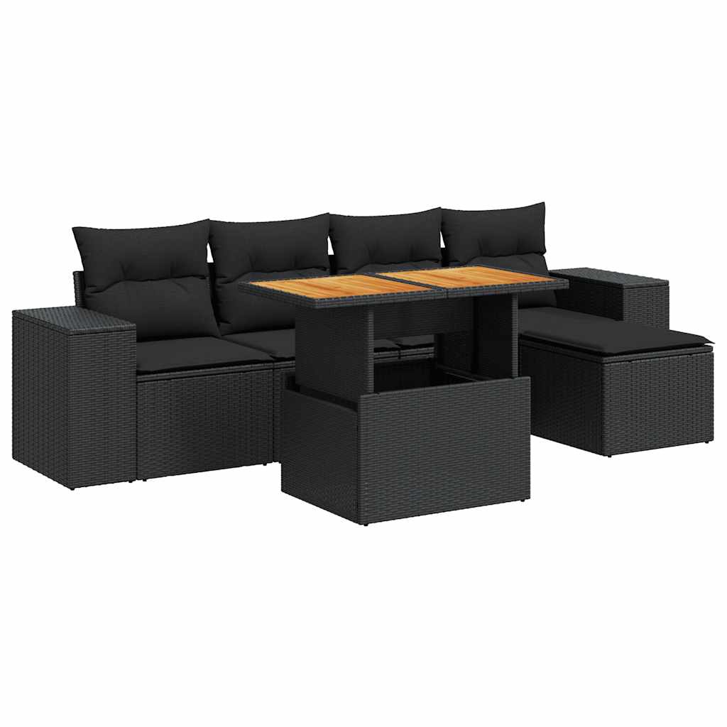 6-delige Loungeset met kussens poly rattan zwart is nu te koop bij PeponiXL, paradijselijk wonen!
