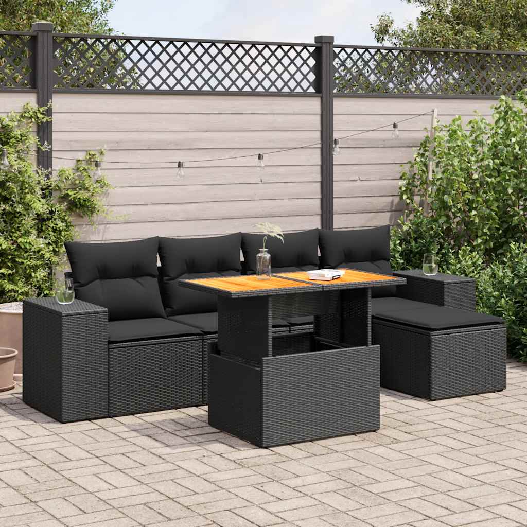 6-delige Loungeset met kussens poly rattan zwart is nu te koop bij PeponiXL, paradijselijk wonen!