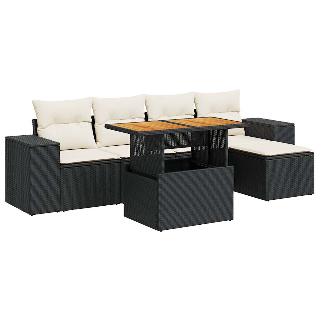 6-delige Loungeset met kussens poly rattan zwart is nu te koop bij PeponiXL, paradijselijk wonen!