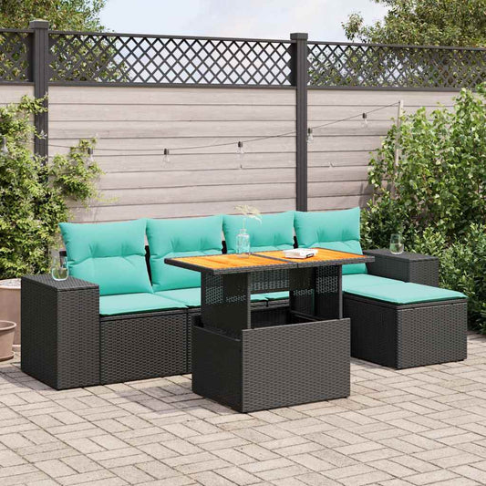 6-delige Loungeset met kussens poly rattan zwart is nu te koop bij PeponiXL, paradijselijk wonen!
