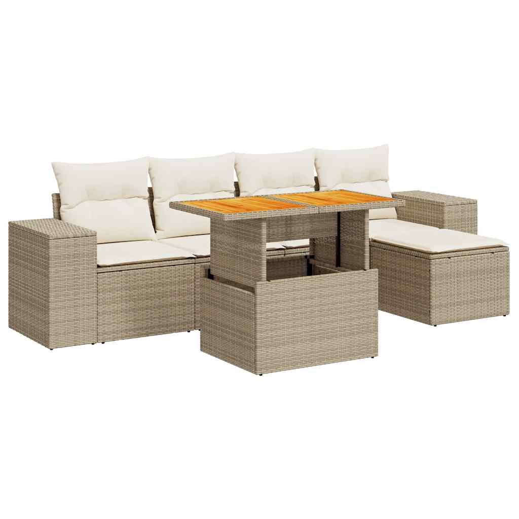 6-delige Loungeset met kussens poly rattan beige is nu te koop bij PeponiXL, paradijselijk wonen!
