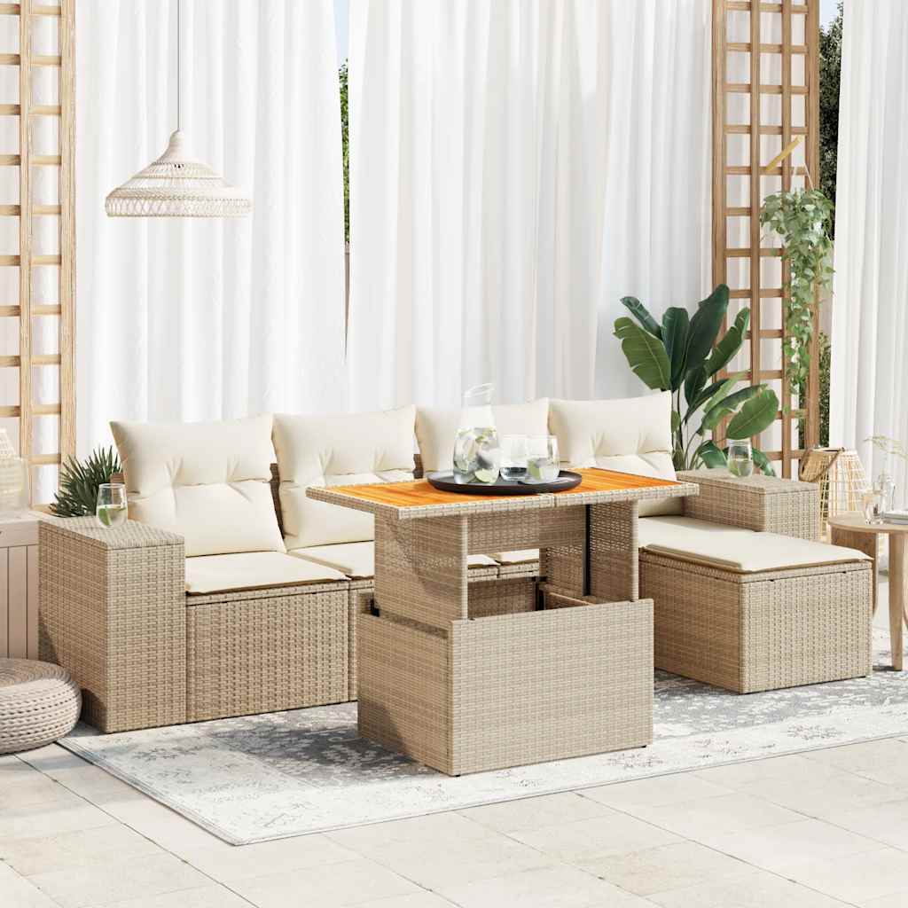 6-delige Loungeset met kussens poly rattan beige is nu te koop bij PeponiXL, paradijselijk wonen!