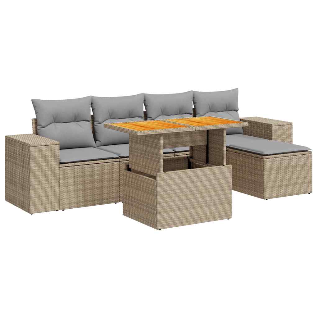 6-delige Loungeset met kussens poly rattan beige is nu te koop bij PeponiXL, paradijselijk wonen!
