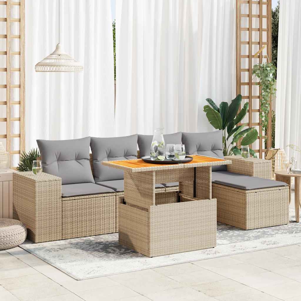6-delige Loungeset met kussens poly rattan beige is nu te koop bij PeponiXL, paradijselijk wonen!