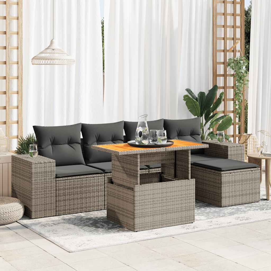 6-delige Loungeset met kussens poly rattan grijs is nu te koop bij PeponiXL, paradijselijk wonen!