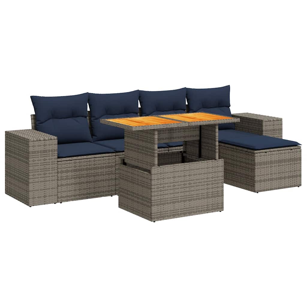 6-delige Loungeset met kussens poly rattan grijs is nu te koop bij PeponiXL, paradijselijk wonen!